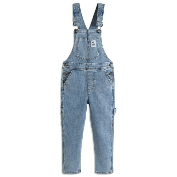 KIDSCOOL SPACE Girls Denim Overalls,Little Big Kids High Stretchy Jean Dungarees Pants,Light Blue,5-6 Years