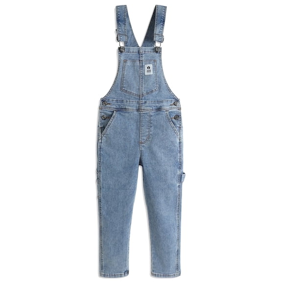 KIDSCOOL SPACE Girls Denim Overalls,Little Big Kids High Stretchy Jean Dungarees Pants,Light Blue,7-8 Years
