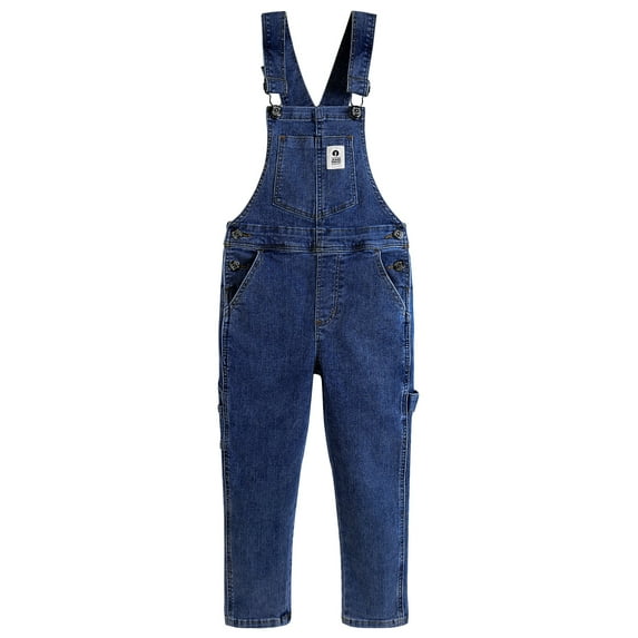 KIDSCOOL SPACE Girls Denim Overalls,Little Big Kids High Stretchy Jean Dungarees Pants,Mid Blue,5-6 Years