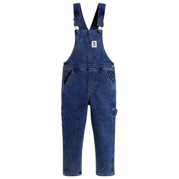 KIDSCOOL SPACE Girls Denim Overalls,Little Big Kids High Stretchy Jean Dungarees Pants,Mid Blue,6-7 Years