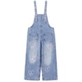 thumbnail image 1 of KIDSCOOL Girls Jean Jumpsuit Kids Heart Embroidered Wide Leg Denim Overalls, Light Blue,6-7 Years, 1 of 5