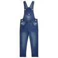 thumbnail image 1 of KIDSCOOL SPACE Girls Denim Overalls,Washed Big Bib Flap Pockets Soft Stretchy,Deep Blue,7-8 Years, 1 of 6