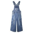 thumbnail image 1 of KIDSCOOL SPACE Girls Denim Overalls,Wide Leg Accordion Deep Heel Pockets Cargo Jeans Dungarees,MidBlue,7-8 Years, 1 of 8