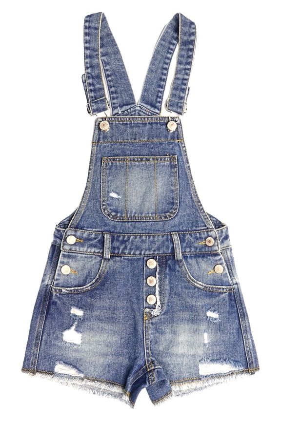 Girls Denim Shotalls,Damaged Fashion Raw Edge Hem Jeans Summer Shorts,Light Blue,11-12 Years