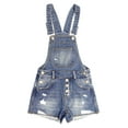 thumbnail image 1 of KIDSCOOL SPACE Girls Denim Shotalls,Damaged Fashion Raw Edge Hem Jeans Summer Shorts,Light Blue,5-6 Years, 1 of 7