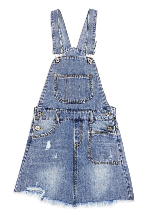Girls Denim Skirt,6-14T Big Ripped Raw Edge Jean Summer Overall Dress,Light Blue,13-14 Years