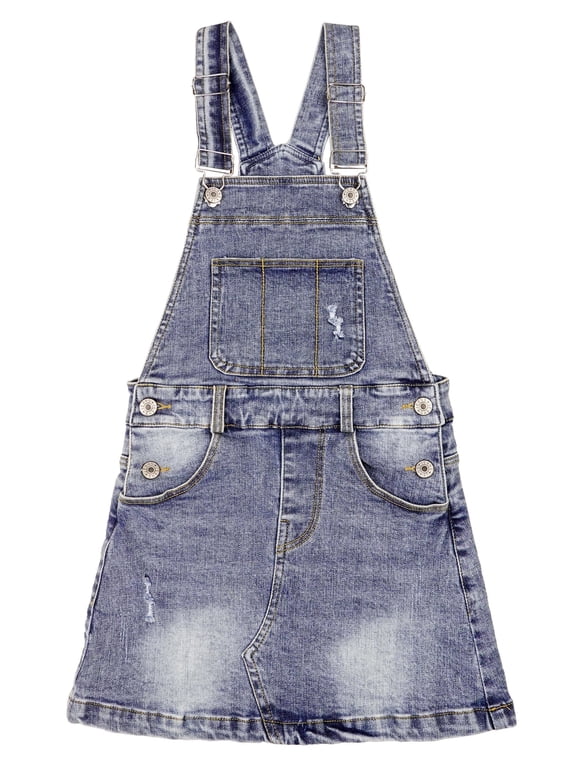 Girls Denim Skirt,6-14T Little Ripped Raw Edge Jean Summer Overall Dress,Light Blue,11-12 Years