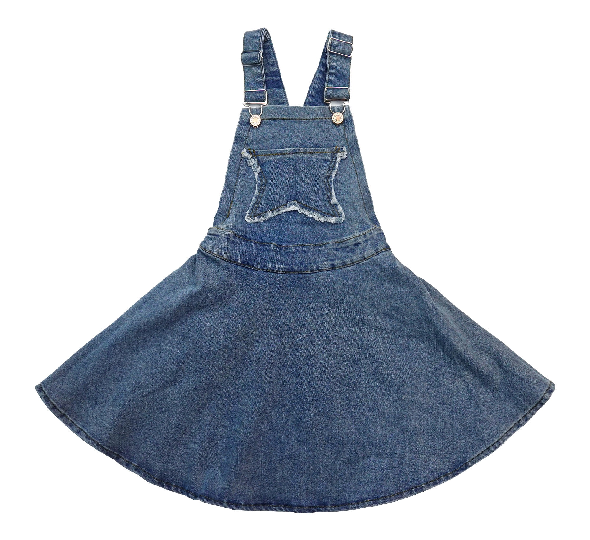 KIDSCOOL SPACE Girls Denim Skirt Little Big Girls Raw Edge Hem Star Front Jeans Overall Dress Blue 5 6 Years Walmart