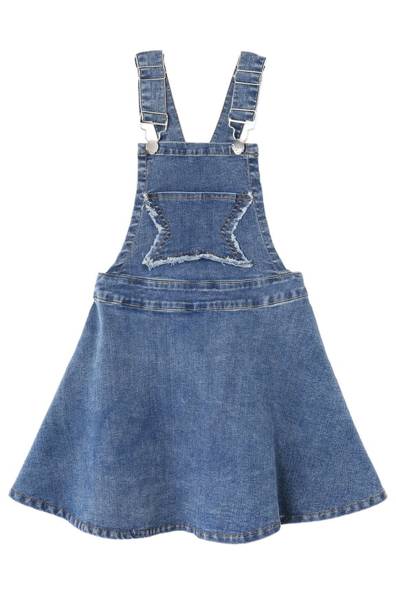 Girls Denim Skirt,Little Big Girls Raw Edge Hem Star Front Jeans Overall Dress,Blue,9-10 Years