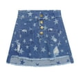 thumbnail image 1 of KIDSCOOL SPACE Girls Denim Skirt,Ripped Soft Raw Edge Star Printed Summer Short Jeans Dress,Blue,5-6 Years, 1 of 5