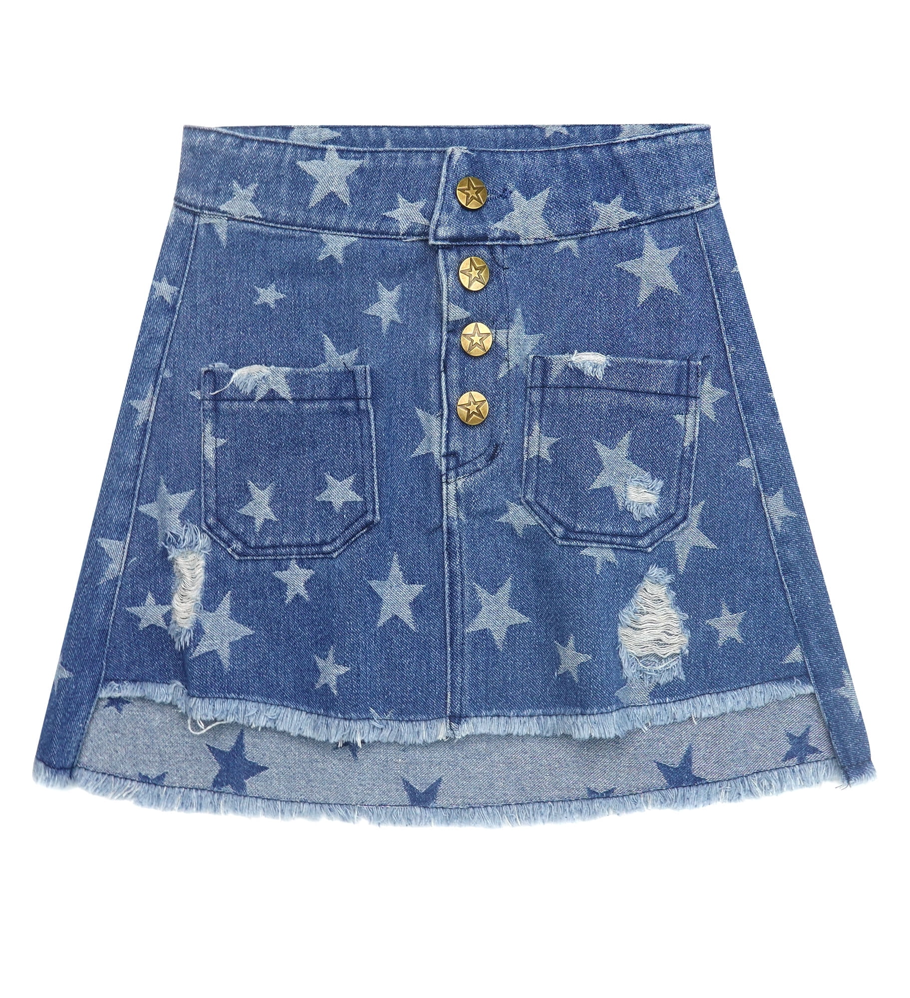 KIDSCOOL SPACE Girls Denim Skirt,Ripped Soft Raw Edge Star