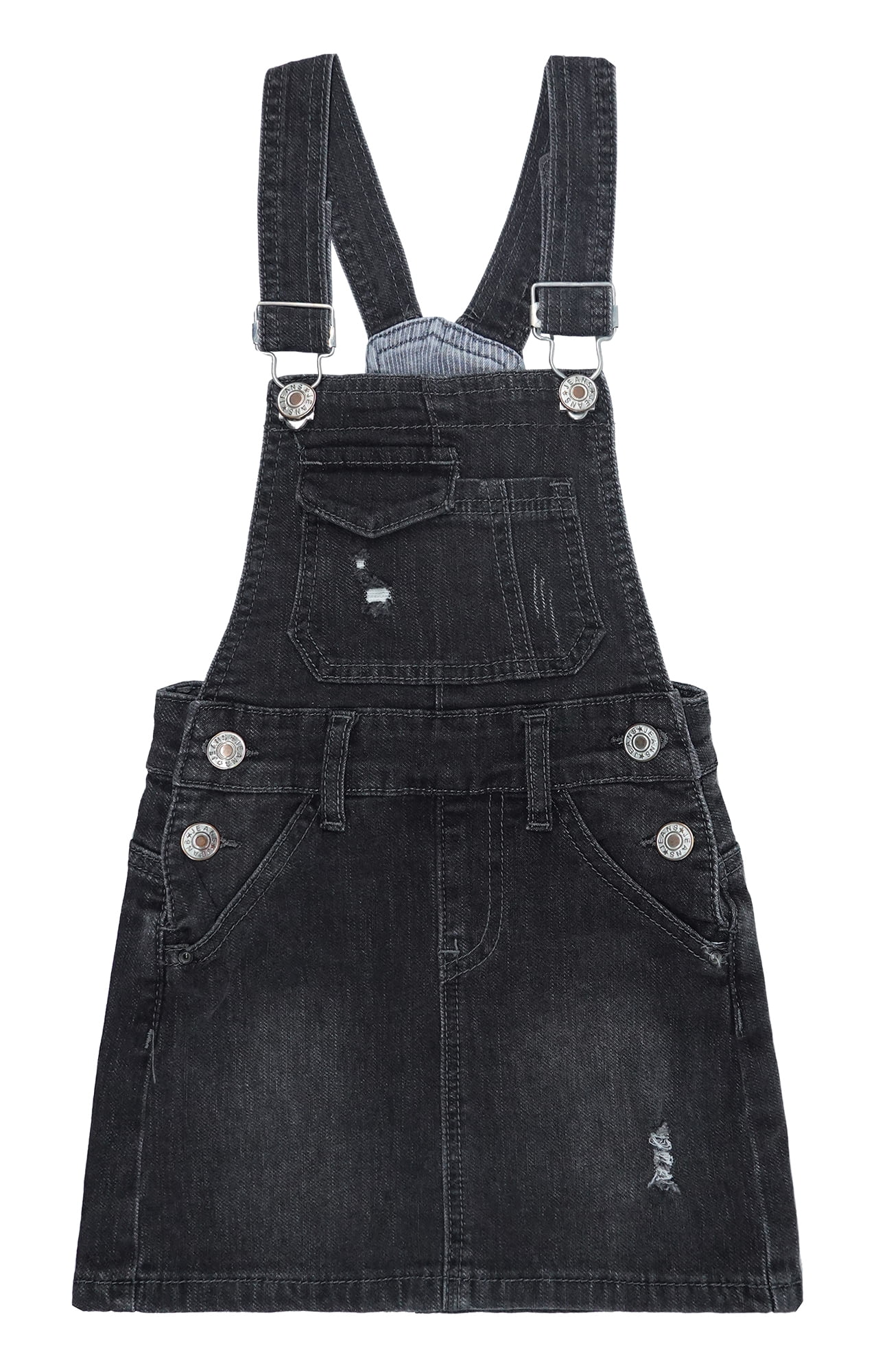 KIDSCOOL SPACE Girls Denim Skirts,Baby Girls Ripped Soft Stretchy Jeans Overall Dress,Black,2-3 Years