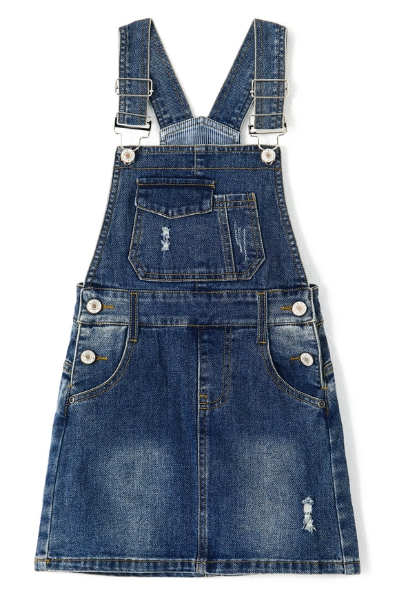 Girls Denim Skirts,Baby Girls Ripped Soft Stretchy Jeans Overall Dress,Deep Blue,18-24 Months