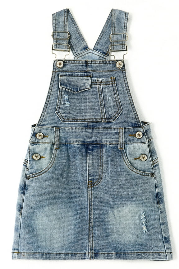 Girls Denim Skirts,Baby Girls Ripped Soft Stretchy Jeans Overall Dress,Light Blue,12-18 Months