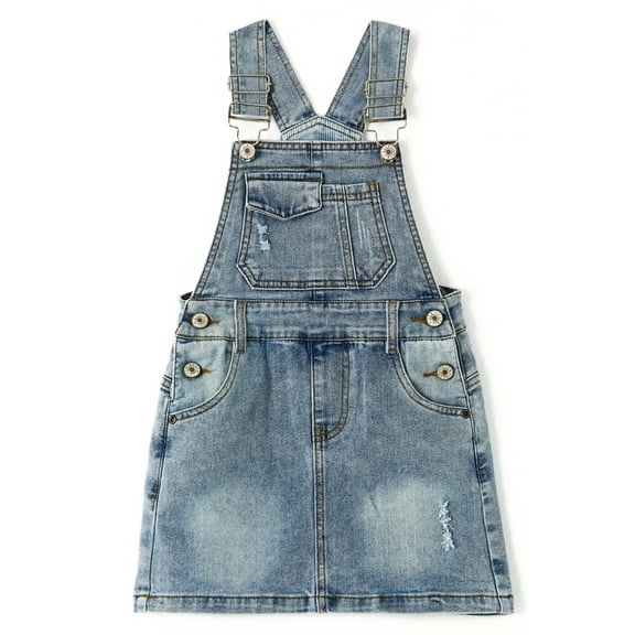 KIDSCOOL SPACE Girls Denim Skirts,Baby Girls Ripped Soft Stretchy Jeans Overall Dress,Light Blue,2-3 Years