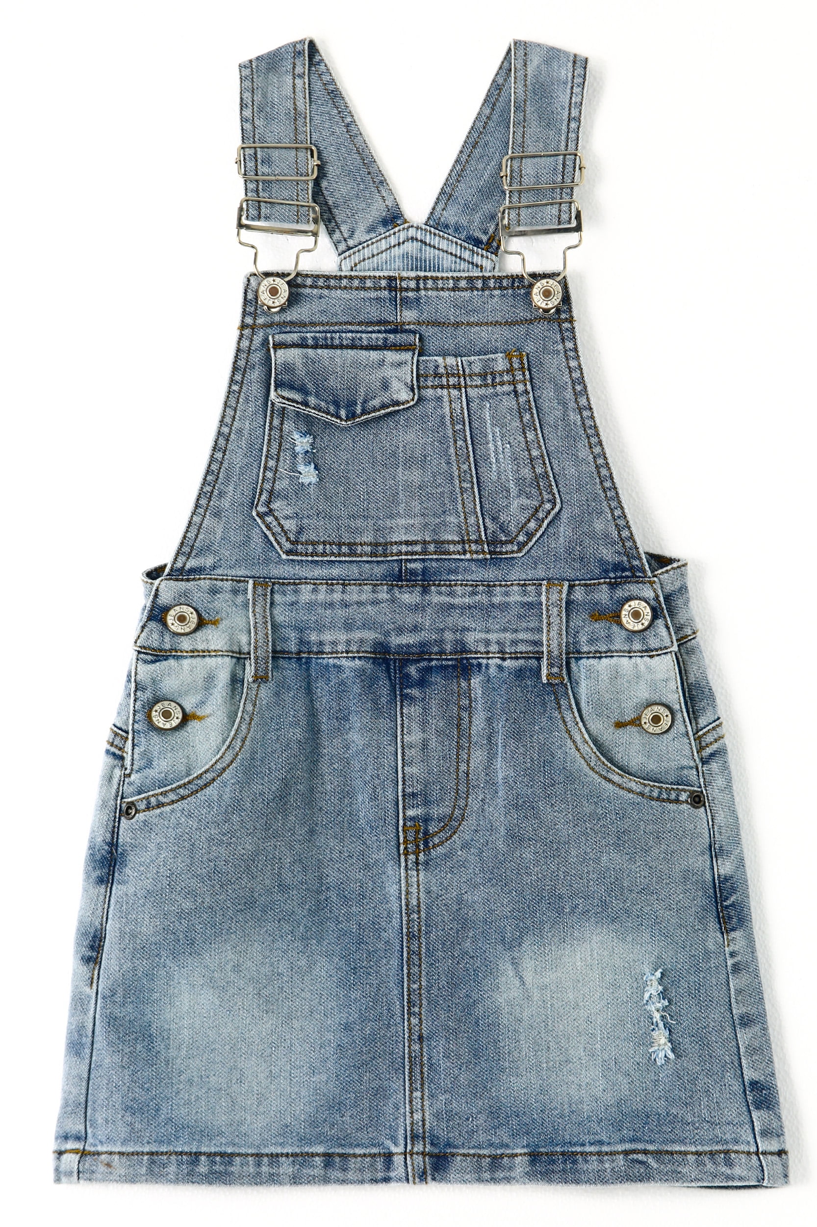 KIDSCOOL SPACE Girls Denim Skirts,Baby Girls Ripped Soft Stretchy Jeans Overall Dress,Light Blue,6-9 Months