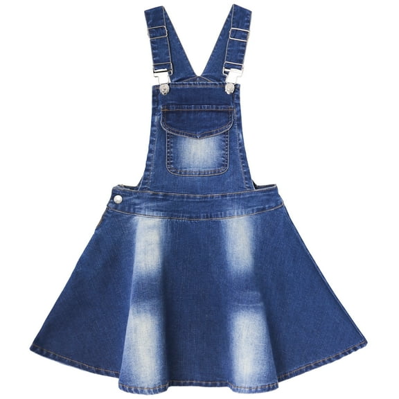 KIDSCOOL SPACE Girls Denim Skirts,Little Big Girls Soft Stretchy Jeans Overall Dress,Blue,11-12 Years