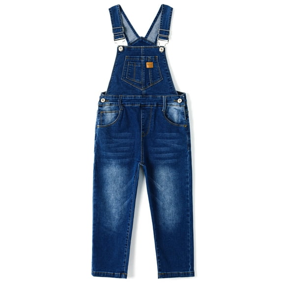 KIDSCOOL SPACE Girls Denim overalls, Bibs Washed Stretchy Jeans Jumpsuit,Light Blue,4-5 Years