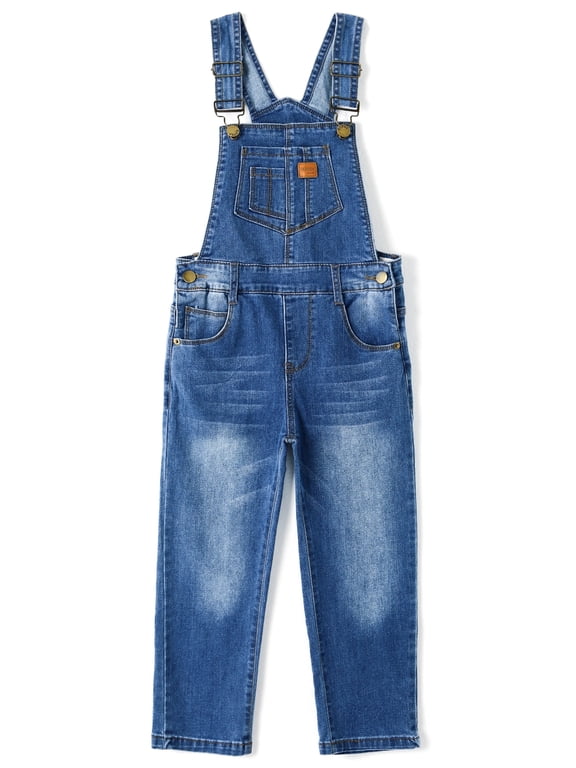 Girls Denim overalls, Bibs Washed Stretchy Jeans Jumpsuit,Light Blue,7-8 Years