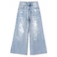 thumbnail image 1 of KIDSCOOL SPACE Girls Flare Jeans,Little Big Girl Ripped Wide Leg Soft Denim Pant,12-13 Years, 1 of 6