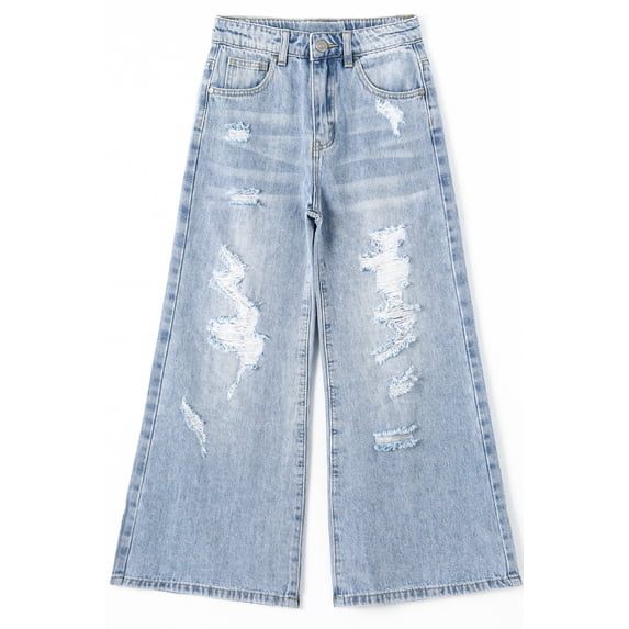 KIDSCOOL SPACE Girls Flare Jeans,Little Big Girl Ripped Wide Leg Soft Denim Pant,12-13 Years