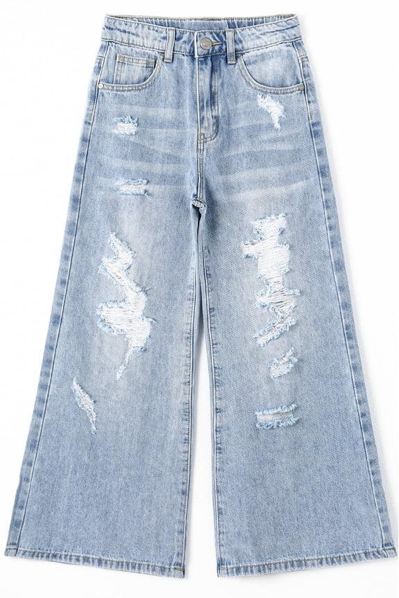 Girls Flare Jeans,Little Big Girl Ripped Wide Leg Soft Denim Pant,8-9 Years