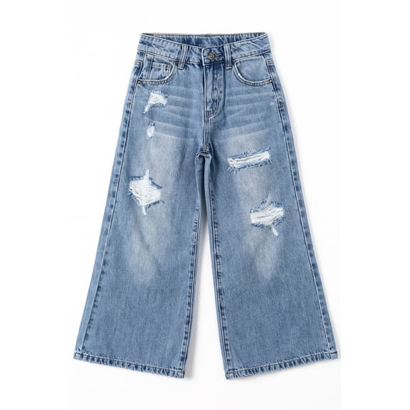 KIDSCOOL SPACE Girls Flare Jeans,Little Big Girl Ripped Wide Leg Soft Denim Pants,12-13 Years