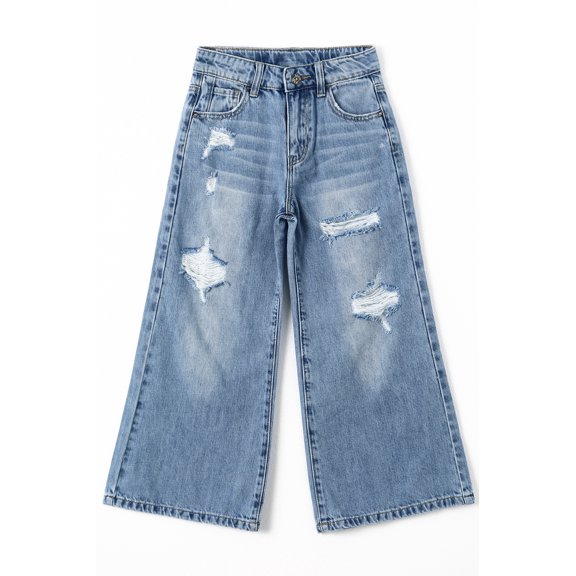 KIDSCOOL SPACE Girls Flare Jeans,Little Big Girl Ripped Wide Leg Soft Denim Pants,12-13 Years