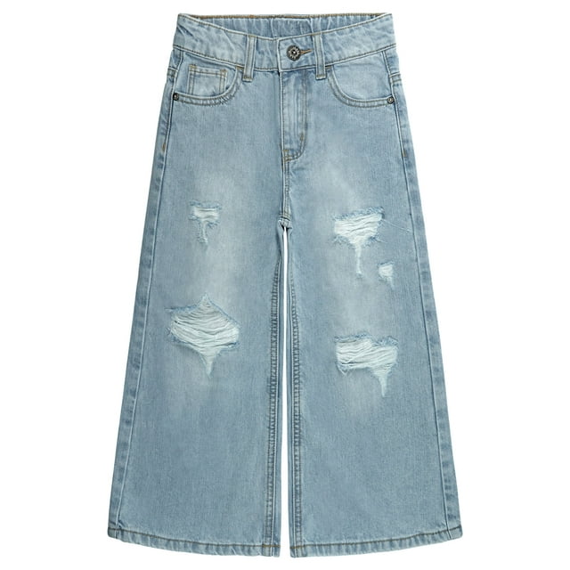 KIDSCOOL SPACE Denim overall voor meisjes, hoge elastische denim tuinbroek voor kleine grote kinderen, medium blauw 11-12 jaar