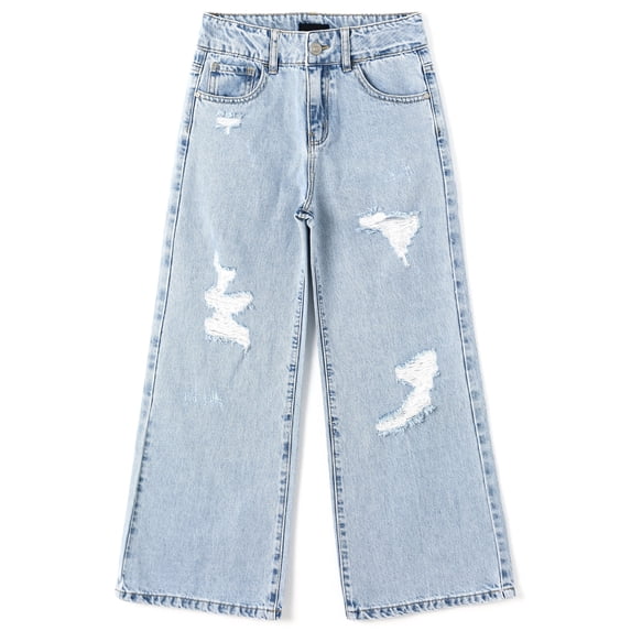 KIDSCOOL SPACE Girls Flare Jeans,Little Big Girl Ripped Wide Leg Soft Denim Pants,7-8 Years