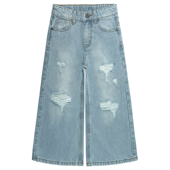 KIDSCOOL SPACE Girls Flare Jeans,Little Big Girl Ripped Wide Leg Soft Denim Pants,7-8 Years