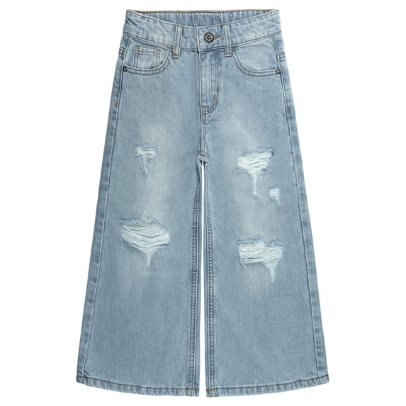 KIDSCOOL SPACE Girls Flare Jeans,Little Big Girl Ripped Wide Leg Soft Denim Pants,8-9 Years