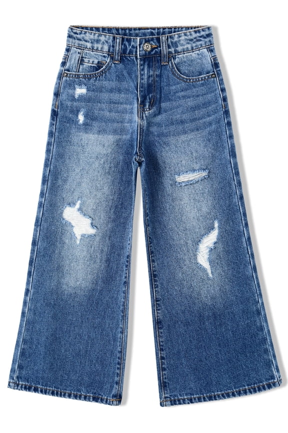 Girls Flare Jeans,Little Big Girl Ripped Wide Leg Summer Denim Pants,8-9 Years