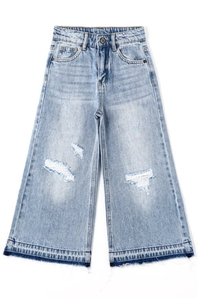 Girls Flare Jeans,Little Big Girl Ripped Wide Leg Summer Denim Pants