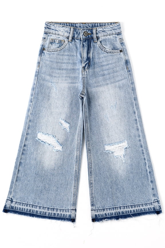 Girls Flare Jeans,Little Big Girl Ripped Wide Leg Summer Denim Pants