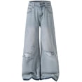 thumbnail image 1 of KIDSCOOL Little Big Girls Washed Denim Pants Casual Wide Leg Ripped Jeans,Blue,7-8 Years, 1 of 7