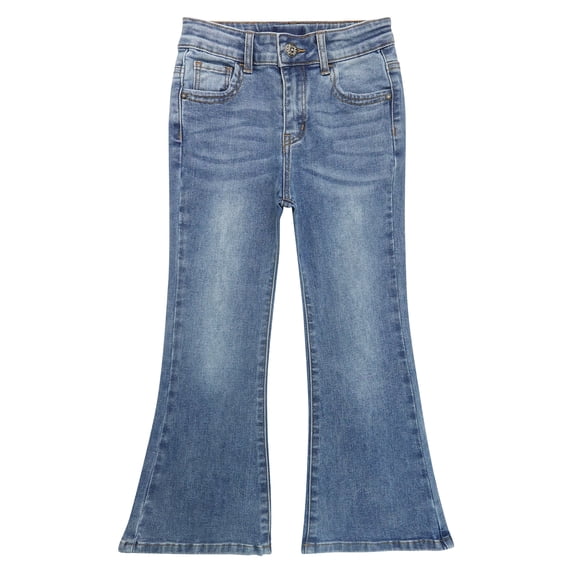 KIDSCOOL Girls Bell Bottom Denim Pants 18M-14T Elastic Waist Flare Jeans,Light Blue,18-24 Months