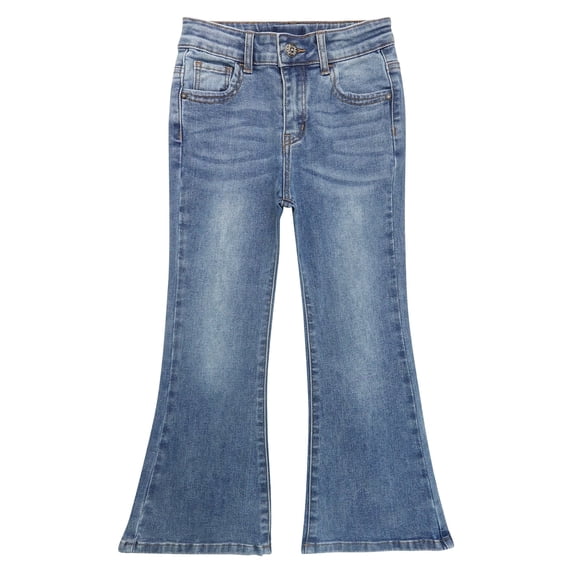 KIDSCOOL SPACE Girls Flared Denim Pants,18M-14T Wide Age Ranges Bell-bottom Stretchy Slim Jeans,Light Blue,18-24 Months