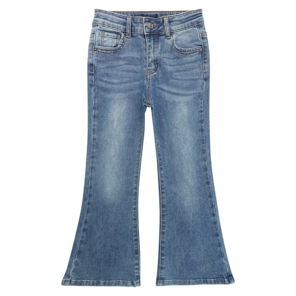 KIDSCOOL SPACE Girls Flared Denim Pants,18M-14T Wide Age Ranges Bell-bottom Stretchy Slim Jeans,Light Blue,7-8 Years
