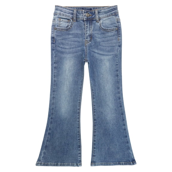 KIDSCOOL Girls Bell Bottom Denim Pants 18M-14T Elastic Waist Flare Jeans,Light Blue,7-8 Years