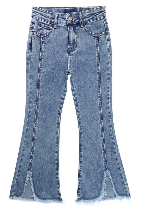 Girls Flared Denim Pants, 18M-14T Wide Age Ranges Elastic Waistband Inside Stretchy Slim Jeans,Light Blue,11-12 Years