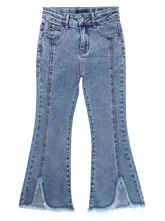 KIDSCOOL Girls Bell Bottom Denim Pants 18M-14T Elastic Waist Flare Jeans,Light Blue,Light Blue,3-4 Years