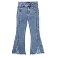 thumbnail image 1 of KIDSCOOL Girls Bell Bottom Denim Pants 18M-14T Elastic Waist Flare Jeans,Light Blue,Light Blue,7-8 Years, 1 of 7