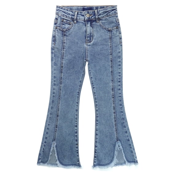 KIDSCOOL Girls Bell Bottom Denim Pants 18M-14T Elastic Waist Flare Jeans,Light Blue,Light Blue,7-8 Years