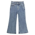 thumbnail image 1 of KIDSCOOL SPACE Girls Flared Denim Pants, 5-14T Elastic Waistband Inside Stretchy Slim Jeans,Light Blue,6-7 Years, 1 of 6