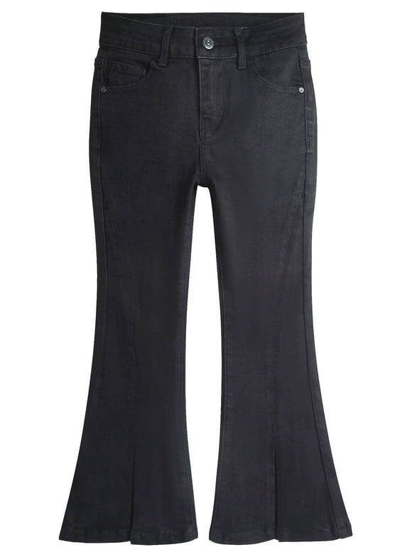 Girls Jeans, Big Little Kids Girl Elastic Waistband Inside High Stretch Denim Flared Pants,Black, 11-12 Years