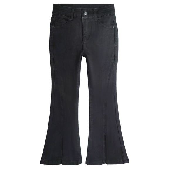 KIDSCOOL SPACE Girls Jeans, Big Little Kids Girl Elastic Waistband Inside High Stretch Denim Flared Pants,Black, 11-12 Years