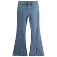 thumbnail image 1 of KIDSCOOL SPACE Girls Jeans, Big Little Kids Girl Elastic Waistband Inside High Stretch Denim Flared Pants,Light Blue, 8-9 Years, 1 of 6