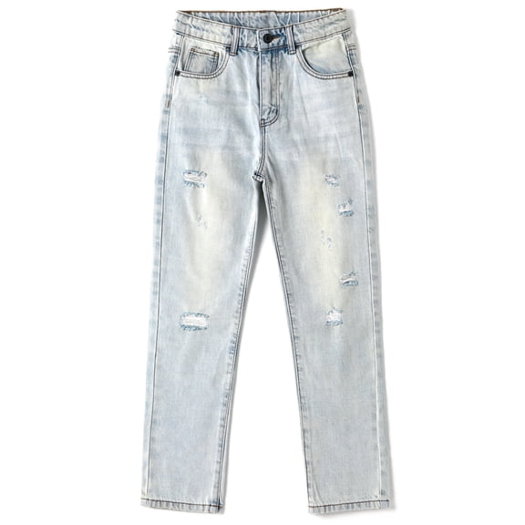 KIDSCOOL SPACE Girls Jeans,Elastic Band Inside Ripped Fashion Soft Denim Pants,13-14 Years