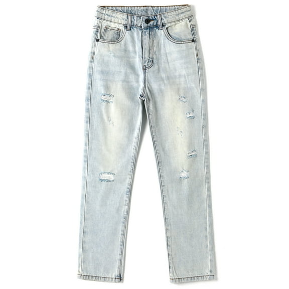 KIDSCOOL SPACE Girls Jeans,Elastic Band Inside Ripped Fashion Soft Denim Pants,5-7 Years